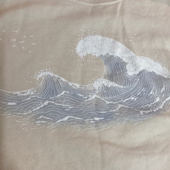 American Eagle Graphic Ocean Crew Neck Oversized Sweater Peach Cream Size S - Picture 9 of 13